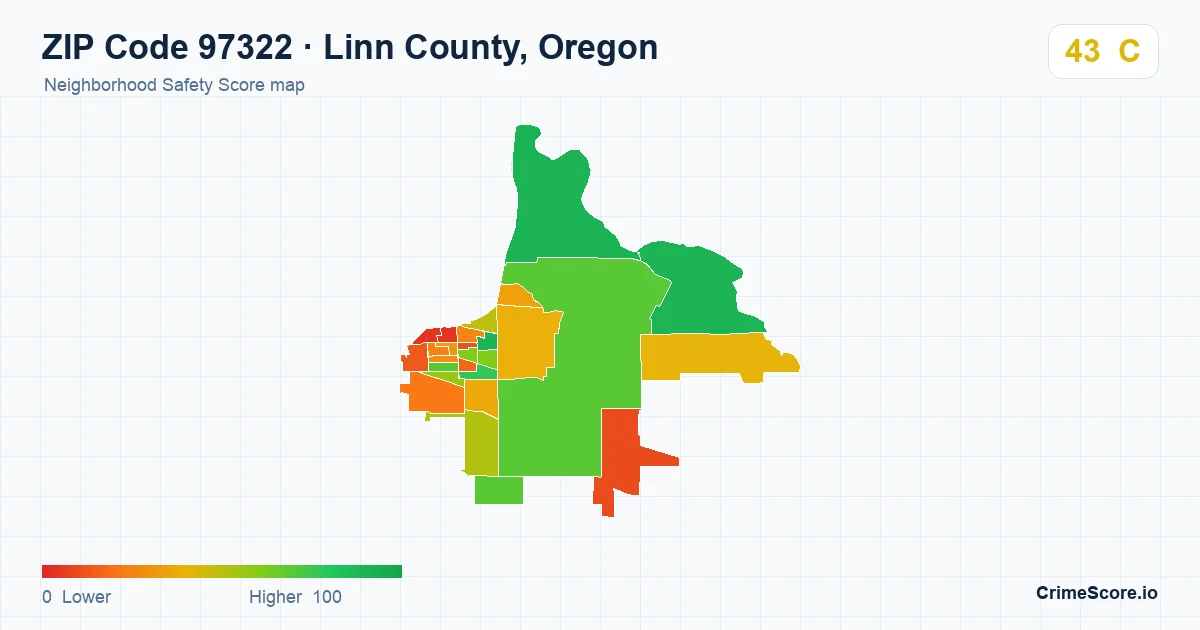 ZIP Code 97322 in Linn County, Oregon neighborhood Safety Score map