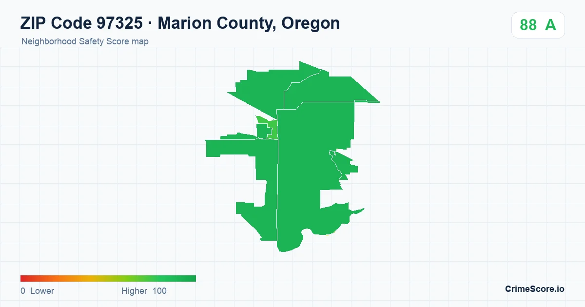 ZIP Code 97325 in Marion County, Oregon neighborhood Safety Score map