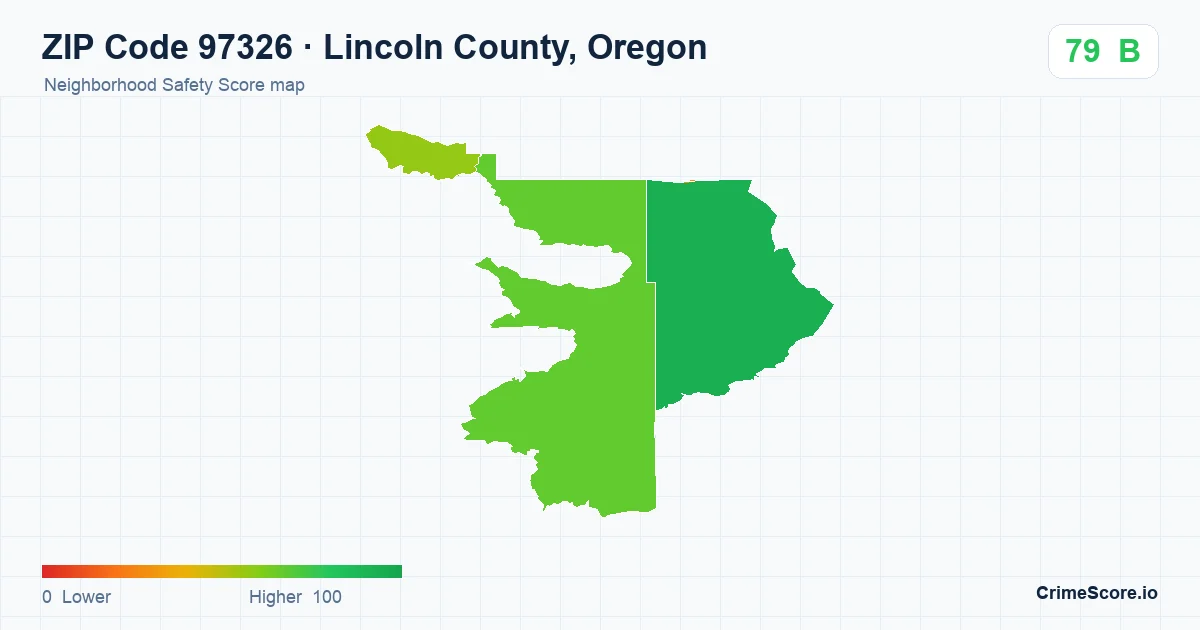 ZIP Code 97326 in Lincoln County, Oregon neighborhood Safety Score map