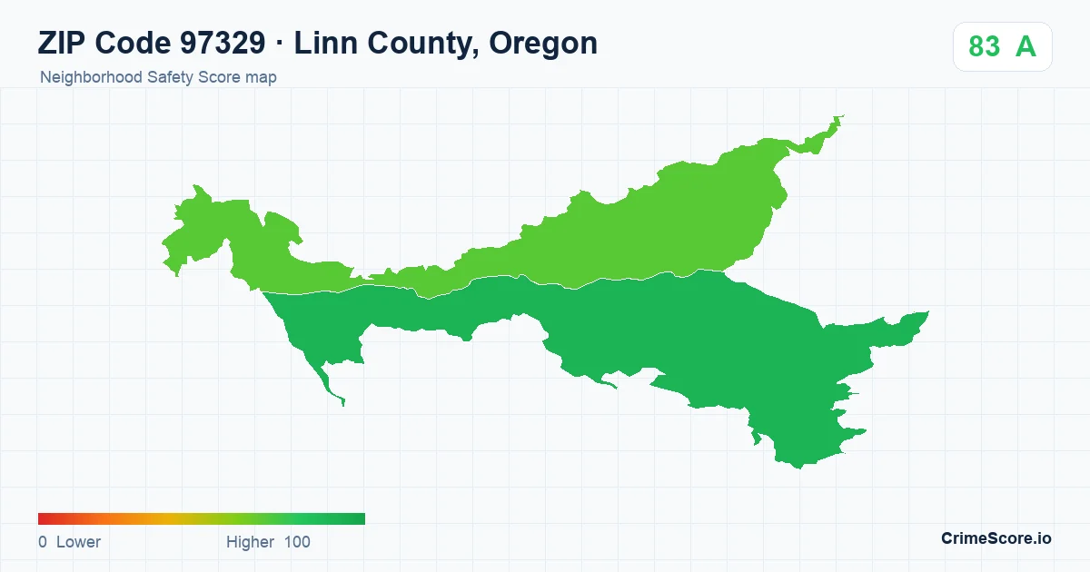 ZIP Code 97329 in Linn County, Oregon neighborhood Safety Score map