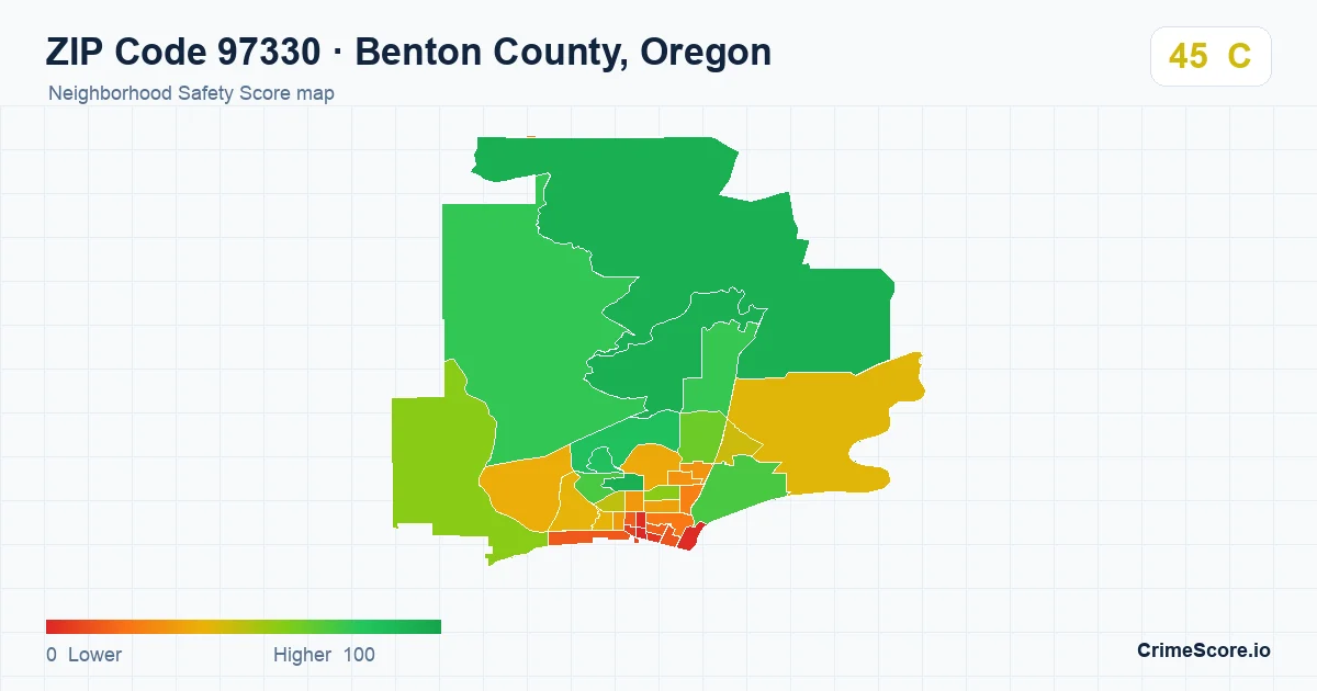 ZIP Code 97330 in Benton County, Oregon neighborhood Safety Score map