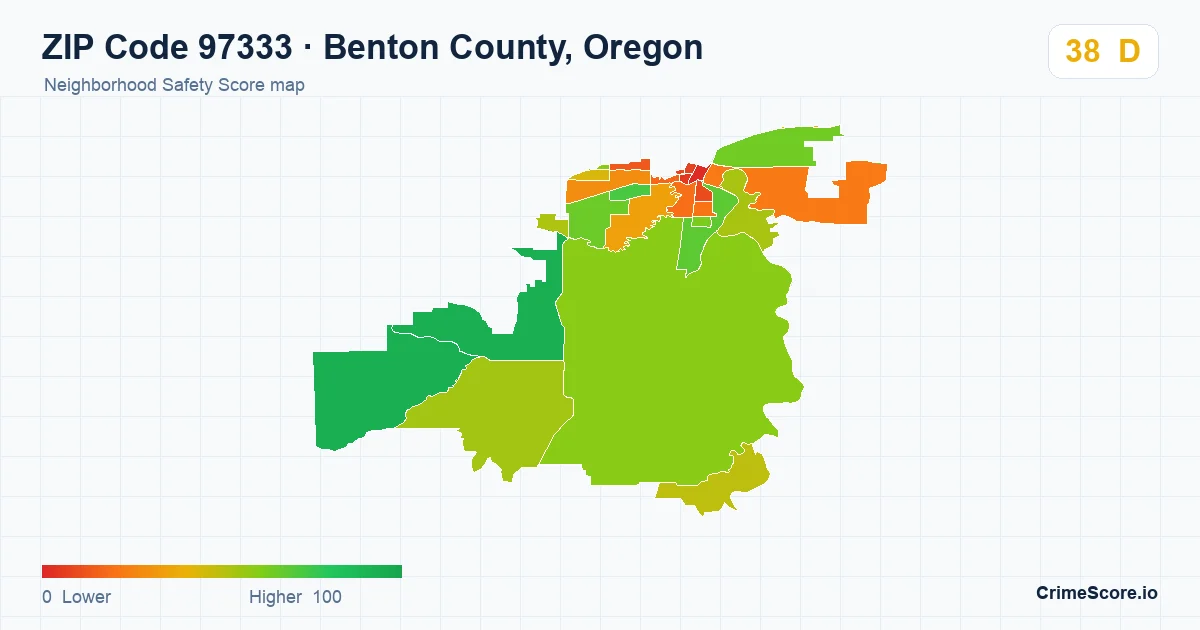 ZIP Code 97333 in Benton County, Oregon neighborhood Safety Score map