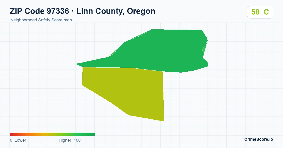 ZIP Code 97336 in Linn County, Oregon neighborhood Safety Score map