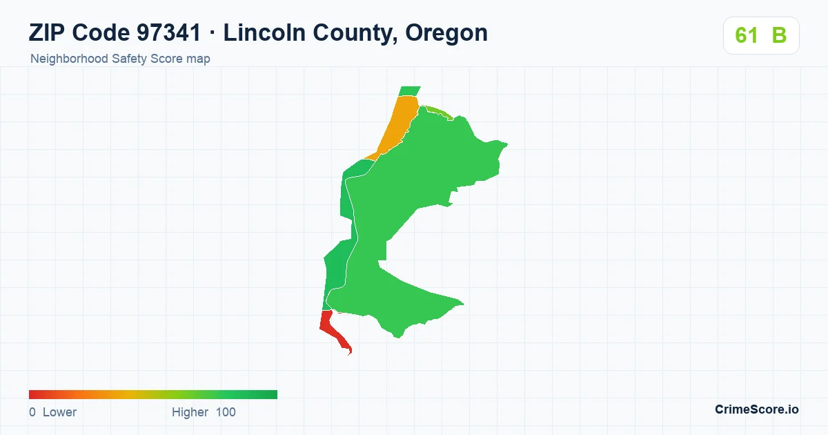 ZIP Code 97341 in Lincoln County, Oregon neighborhood Safety Score map