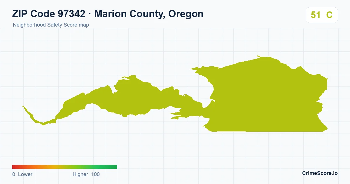 ZIP Code 97342 in Marion County, Oregon neighborhood Safety Score map