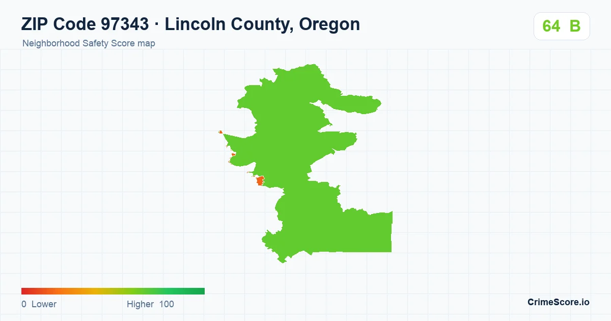 ZIP Code 97343 in Lincoln County, Oregon neighborhood Safety Score map