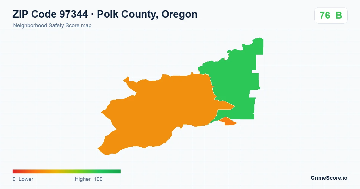 ZIP Code 97344 in Polk County, Oregon neighborhood Safety Score map