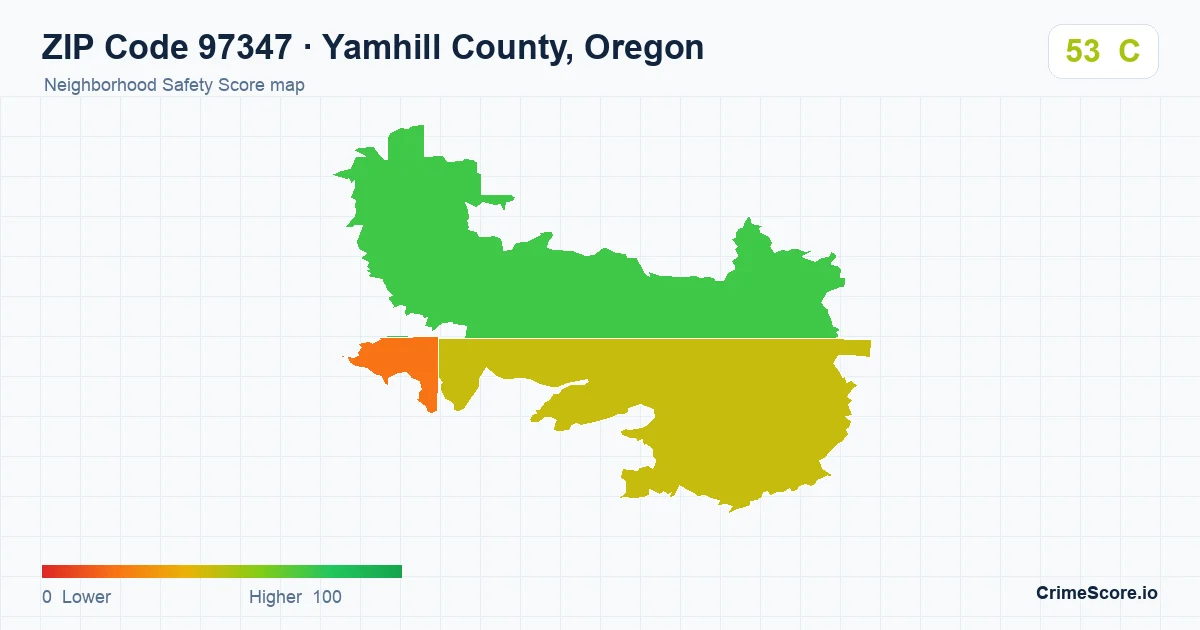 ZIP Code 97347 in Yamhill County, Oregon neighborhood Safety Score map