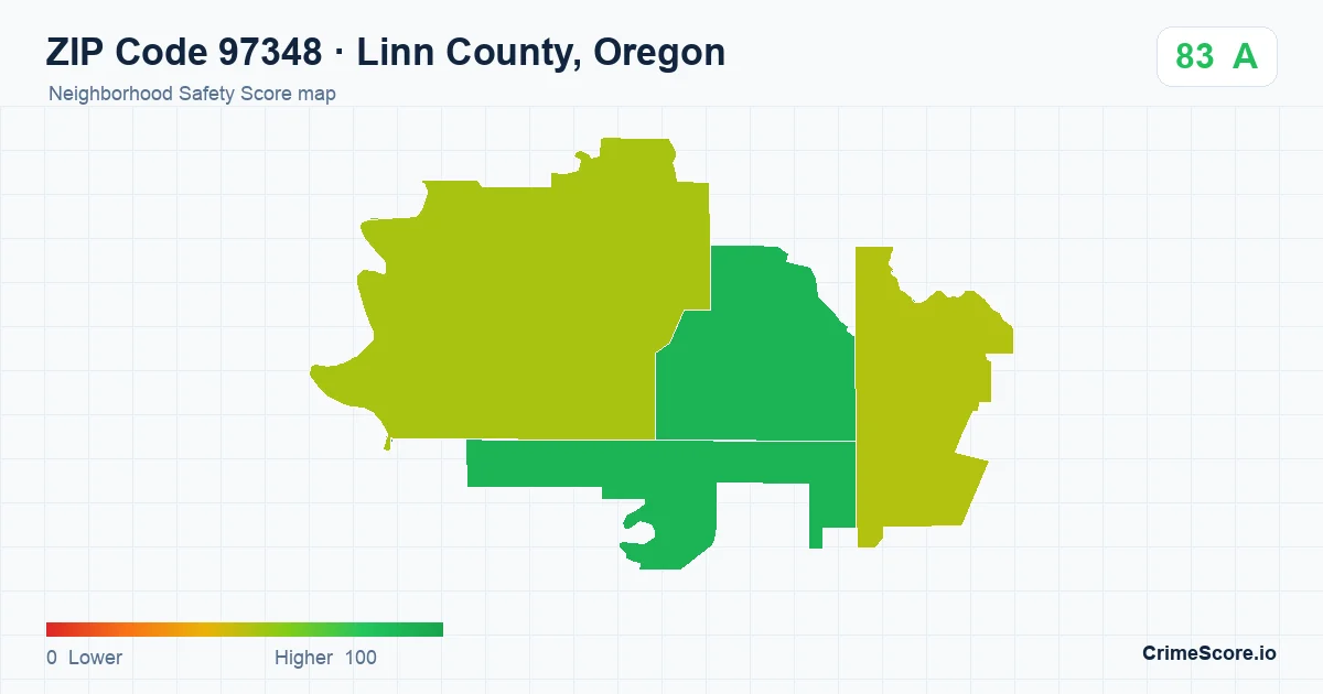 ZIP Code 97348 in Linn County, Oregon neighborhood Safety Score map