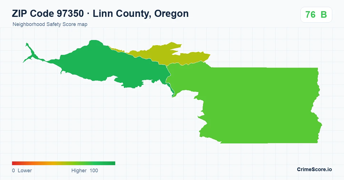 ZIP Code 97350 in Linn County, Oregon neighborhood Safety Score map