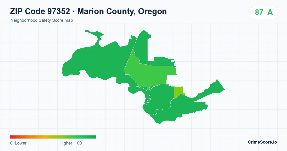 ZIP Code 97352 in Marion County, Oregon neighborhood Safety Score map
