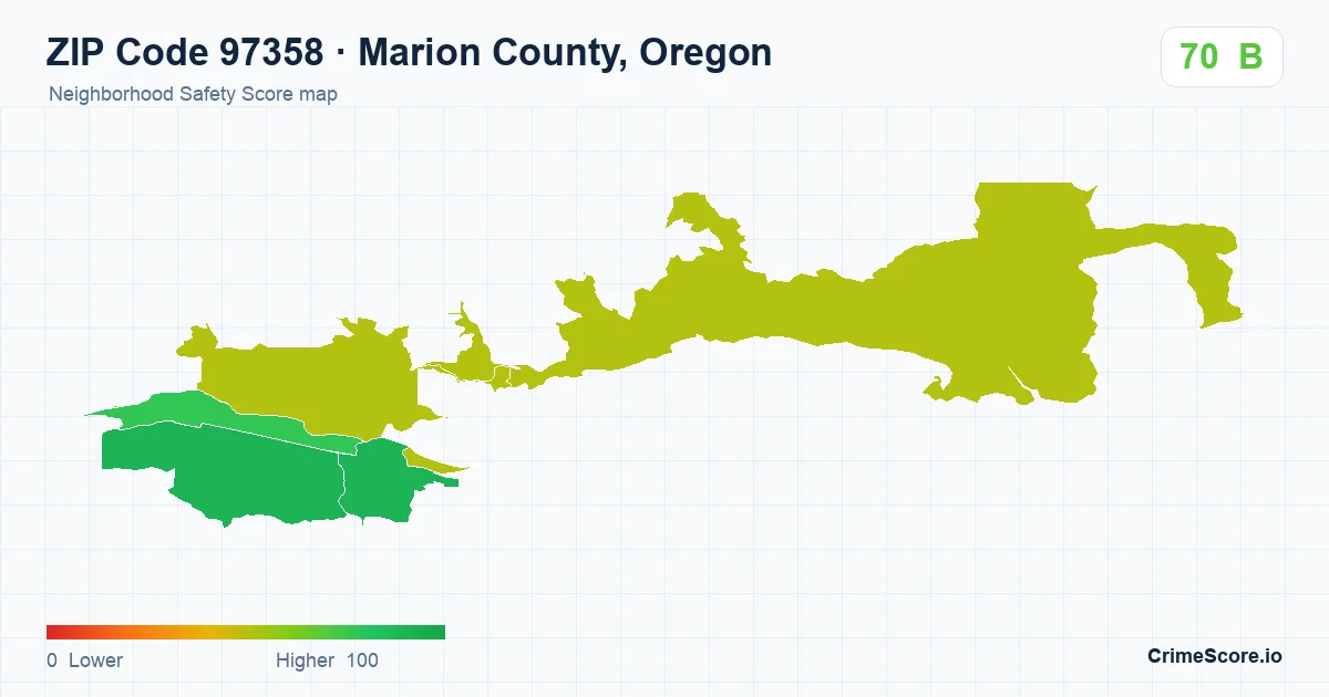 ZIP Code 97358 in Marion County, Oregon neighborhood Safety Score map