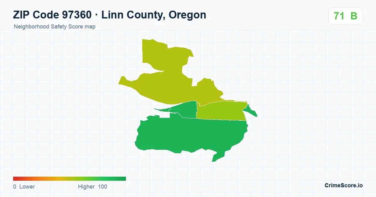 ZIP Code 97360 in Linn County, Oregon neighborhood Safety Score map