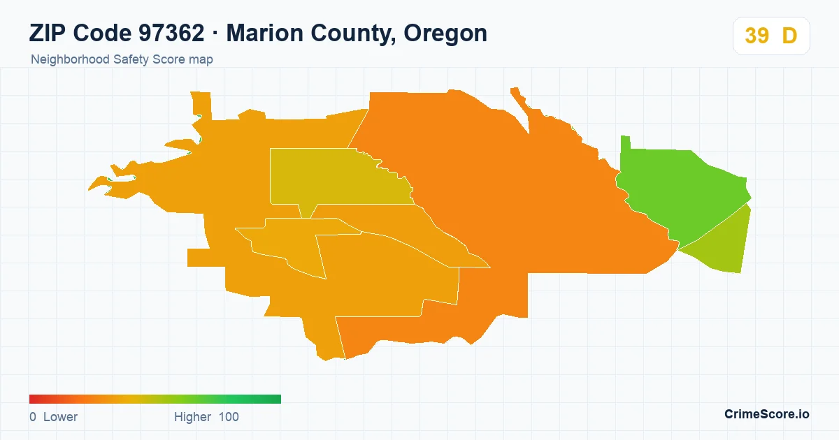 ZIP Code 97362 in Marion County, Oregon neighborhood Safety Score map