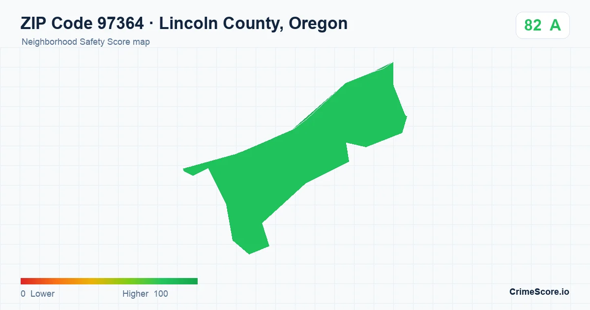 ZIP Code 97364 in Lincoln County, Oregon neighborhood Safety Score map