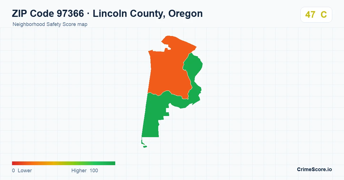 ZIP Code 97366 in Lincoln County, Oregon neighborhood Safety Score map