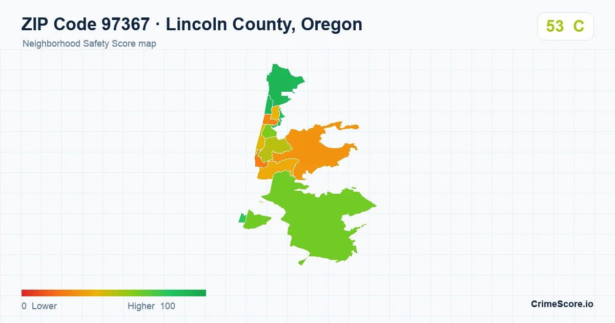ZIP Code 97367 in Lincoln County, Oregon neighborhood Safety Score map
