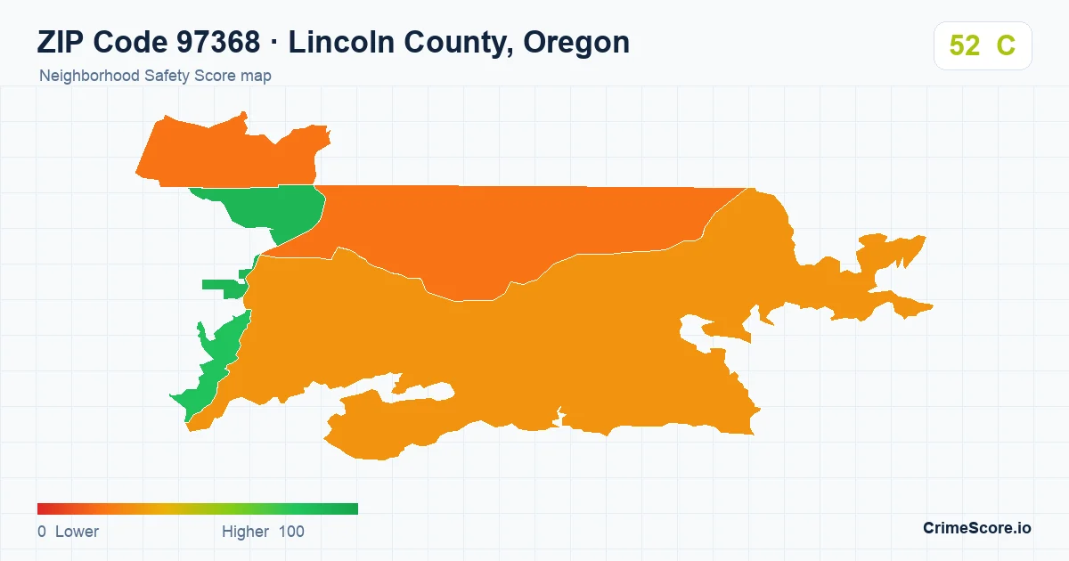 ZIP Code 97368 in Lincoln County, Oregon neighborhood Safety Score map