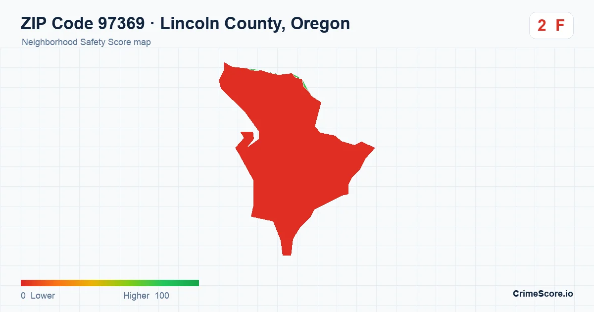 ZIP Code 97369 in Lincoln County, Oregon neighborhood Safety Score map