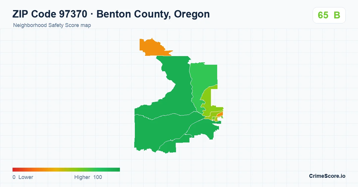 ZIP Code 97370 in Benton County, Oregon neighborhood Safety Score map