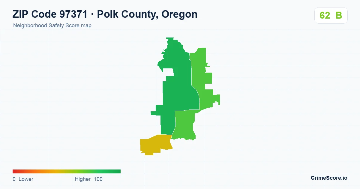 ZIP Code 97371 in Polk County, Oregon neighborhood Safety Score map