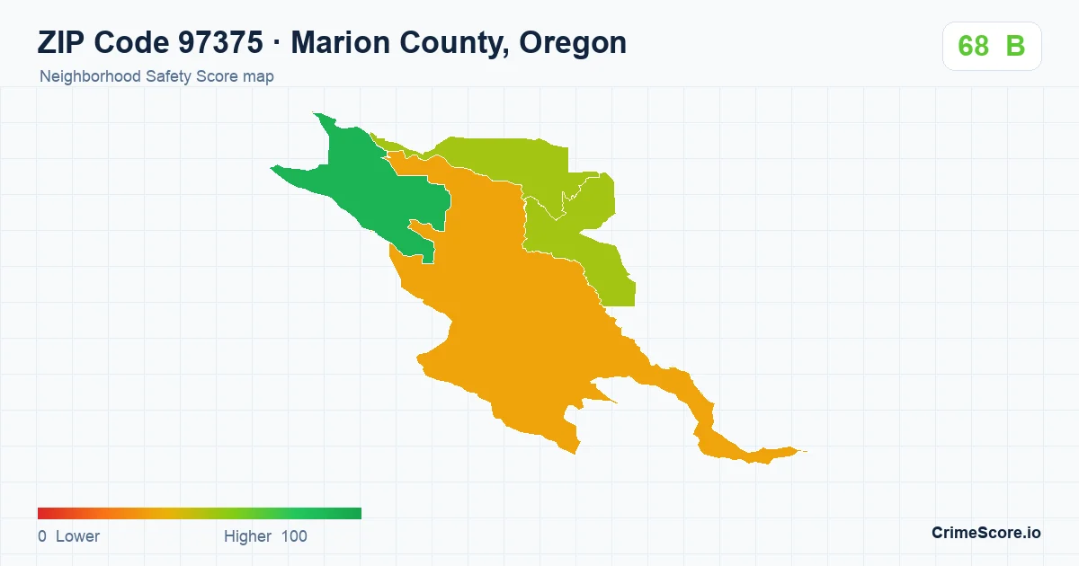 ZIP Code 97375 in Marion County, Oregon neighborhood Safety Score map