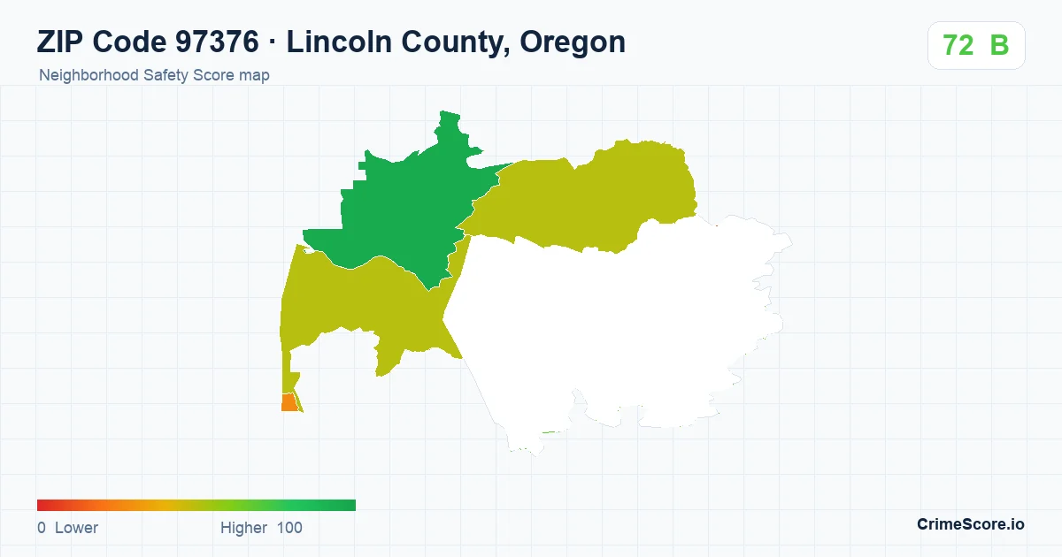 ZIP Code 97376 in Lincoln County, Oregon neighborhood Safety Score map