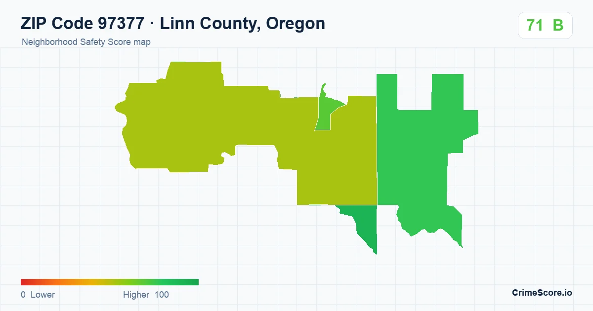 ZIP Code 97377 in Linn County, Oregon neighborhood Safety Score map