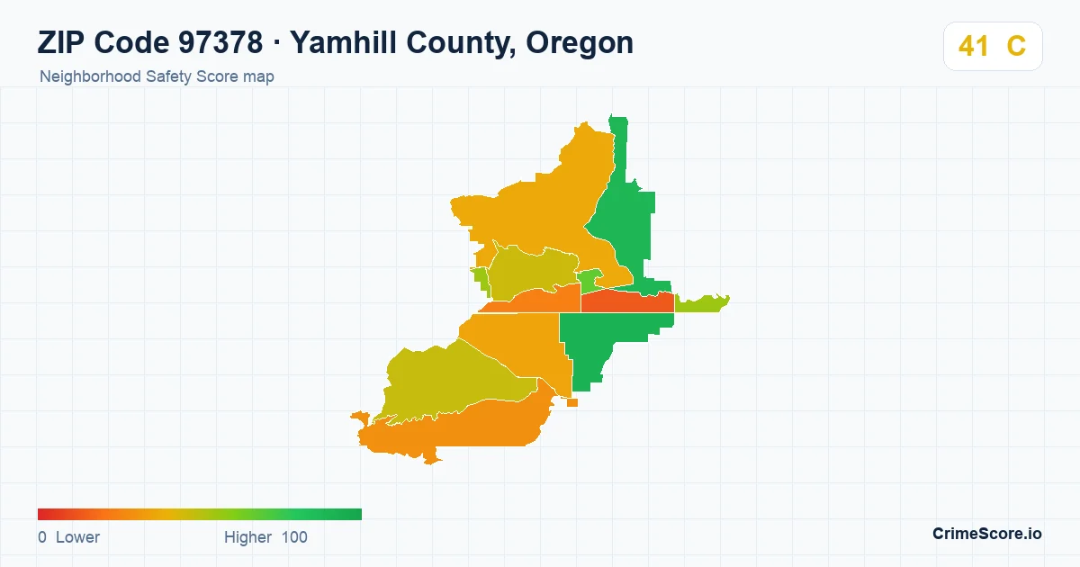 ZIP Code 97378 in Yamhill County, Oregon neighborhood Safety Score map