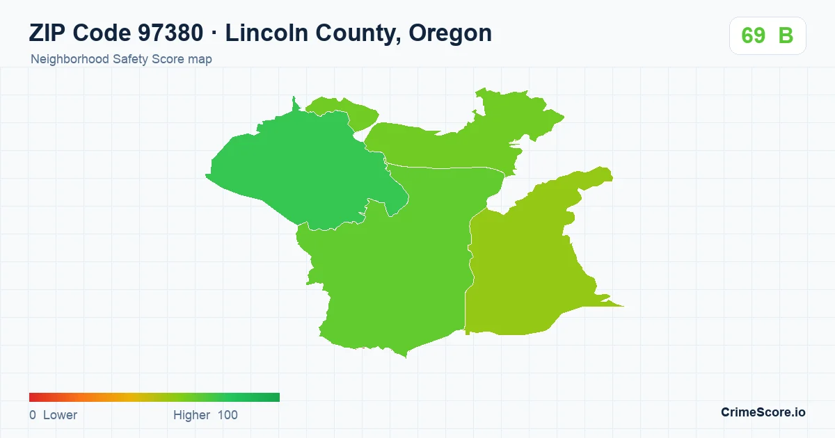 ZIP Code 97380 in Lincoln County, Oregon neighborhood Safety Score map