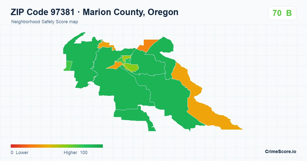 ZIP Code 97381 in Marion County, Oregon neighborhood Safety Score map