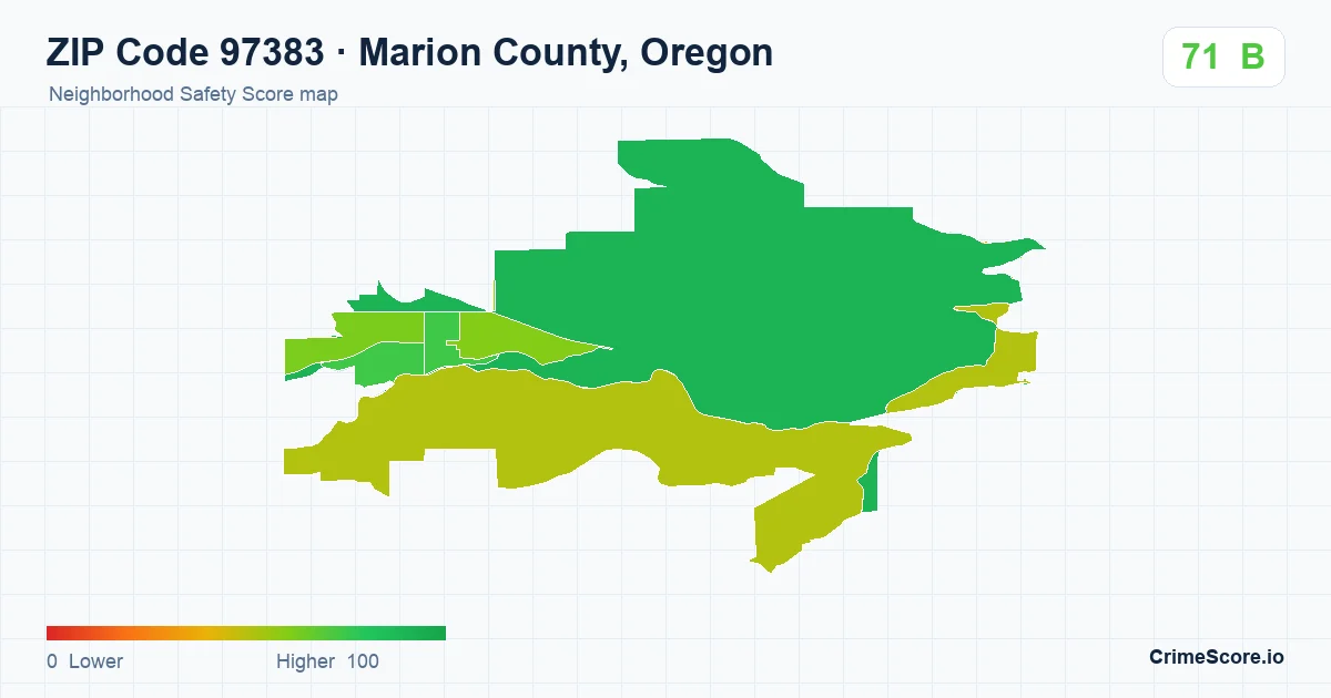 ZIP Code 97383 in Marion County, Oregon neighborhood Safety Score map