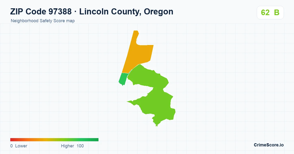 ZIP Code 97388 in Lincoln County, Oregon neighborhood Safety Score map