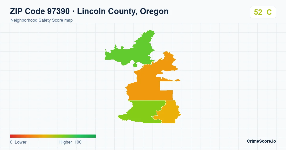 ZIP Code 97390 in Lincoln County, Oregon neighborhood Safety Score map