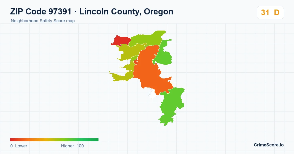 ZIP Code 97391 in Lincoln County, Oregon neighborhood Safety Score map