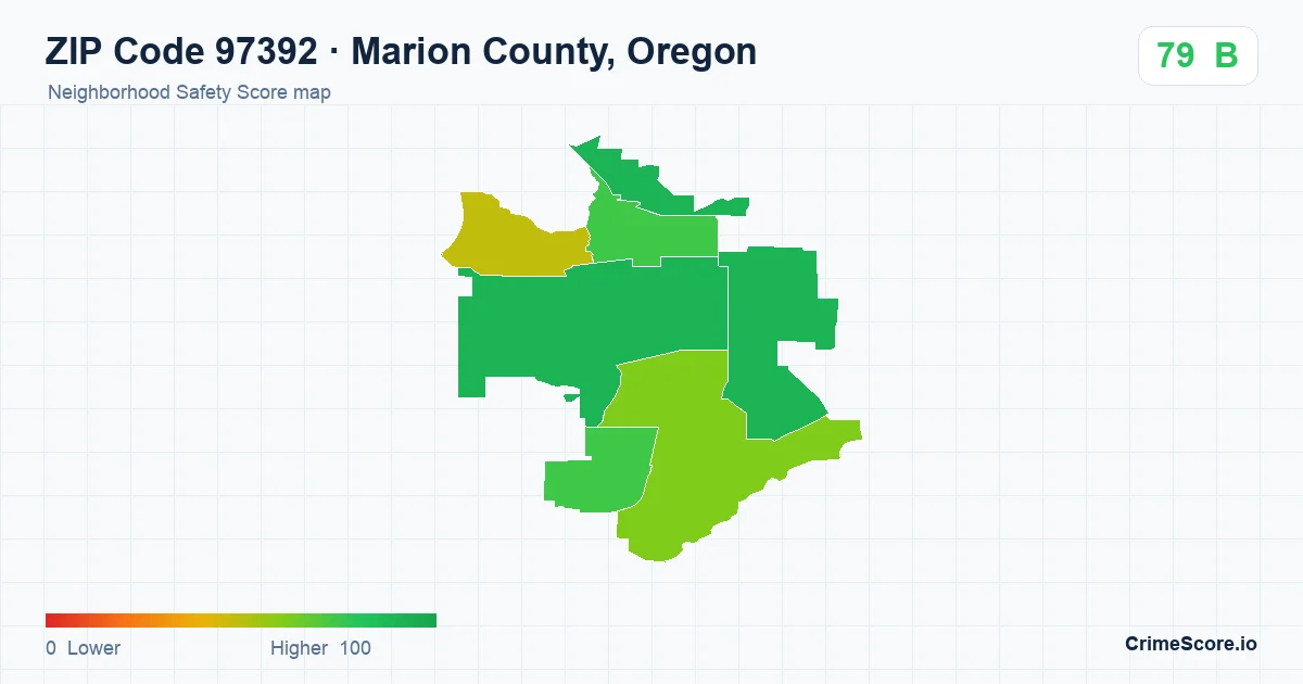 ZIP Code 97392 in Marion County, Oregon neighborhood Safety Score map