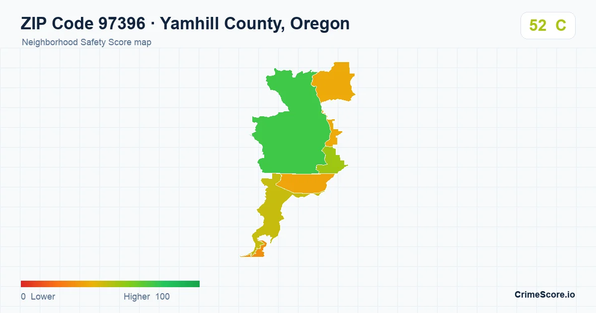ZIP Code 97396 in Yamhill County, Oregon neighborhood Safety Score map