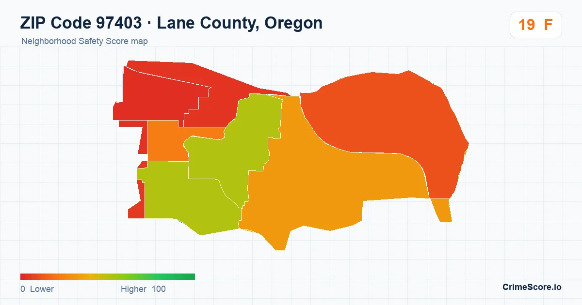 ZIP Code 97403 in Lane County, Oregon neighborhood Safety Score map