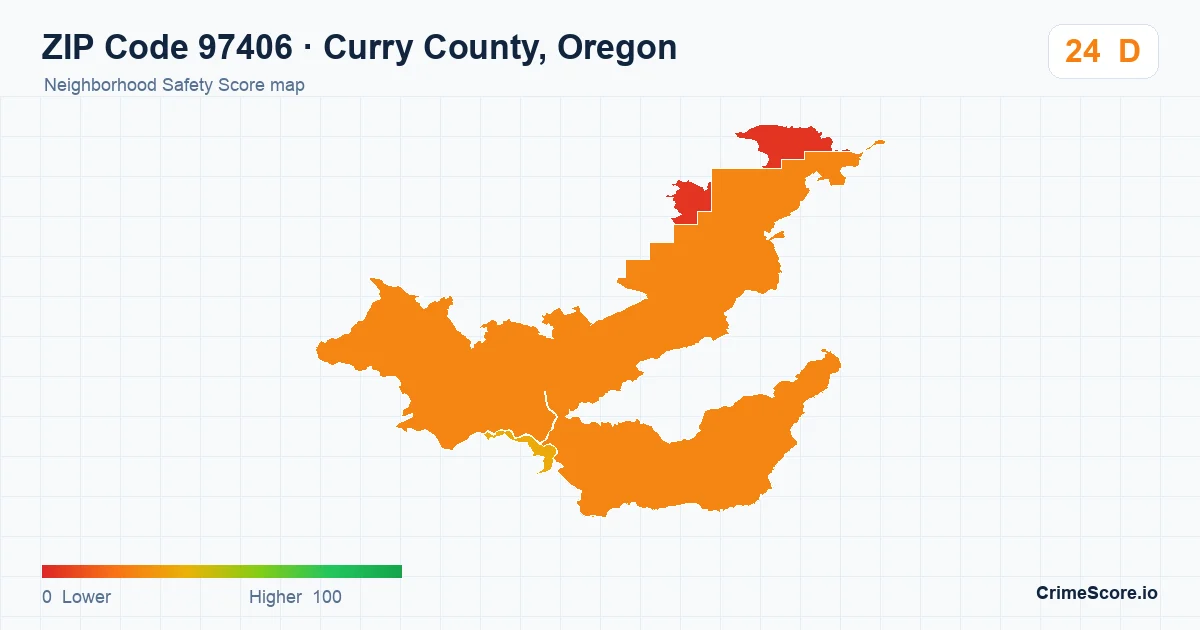 ZIP Code 97406 in Curry County, Oregon neighborhood Safety Score map