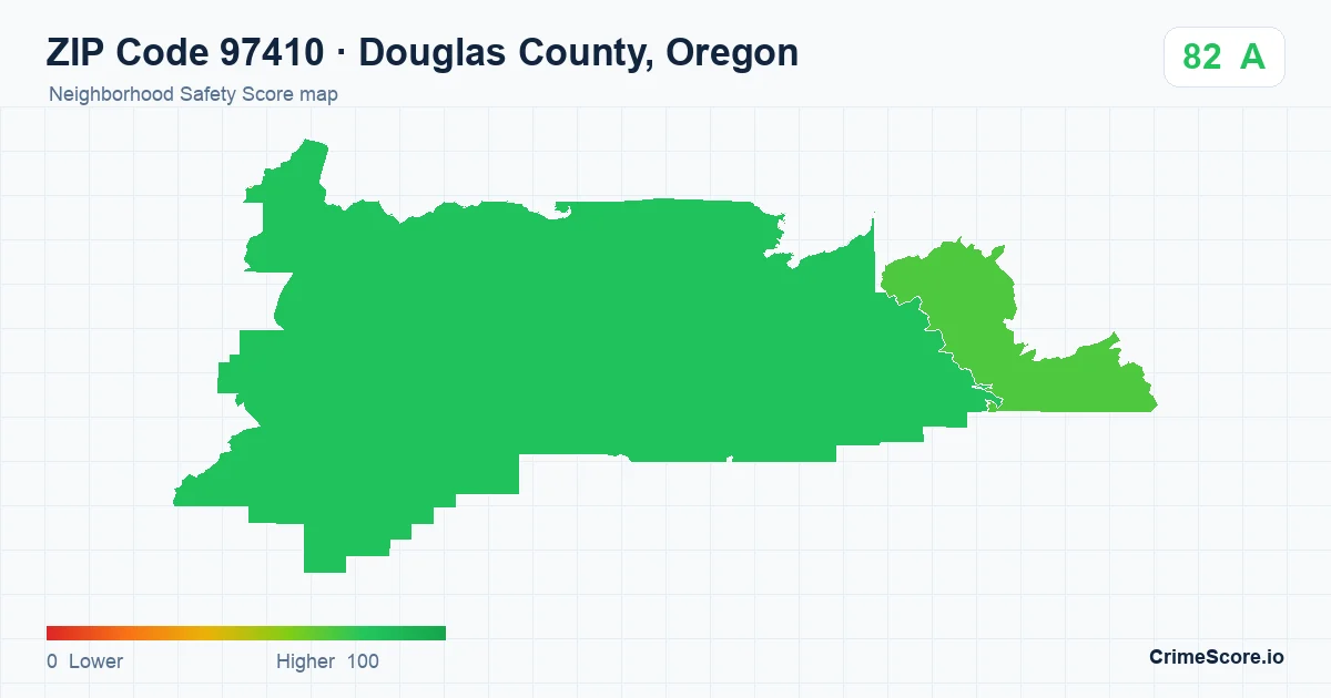 ZIP Code 97410 in Douglas County, Oregon neighborhood Safety Score map