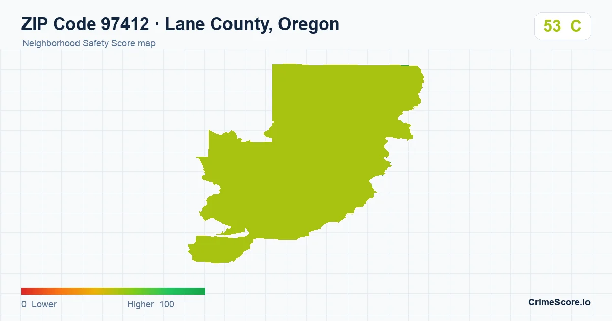 ZIP Code 97412 in Lane County, Oregon neighborhood Safety Score map