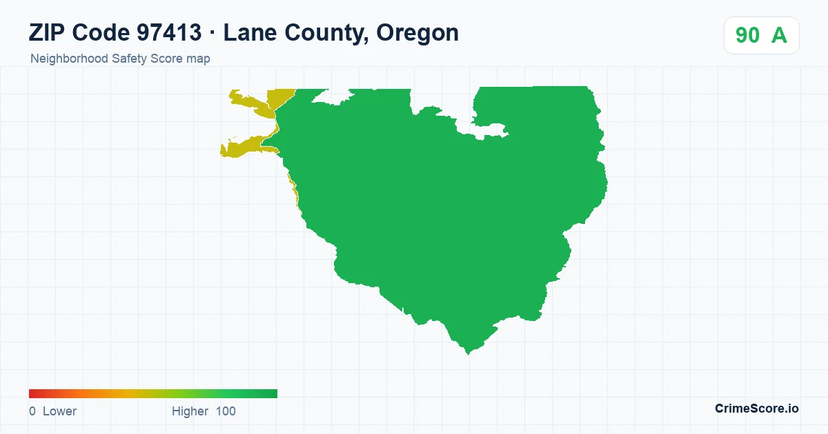 ZIP Code 97413 in Lane County, Oregon neighborhood Safety Score map
