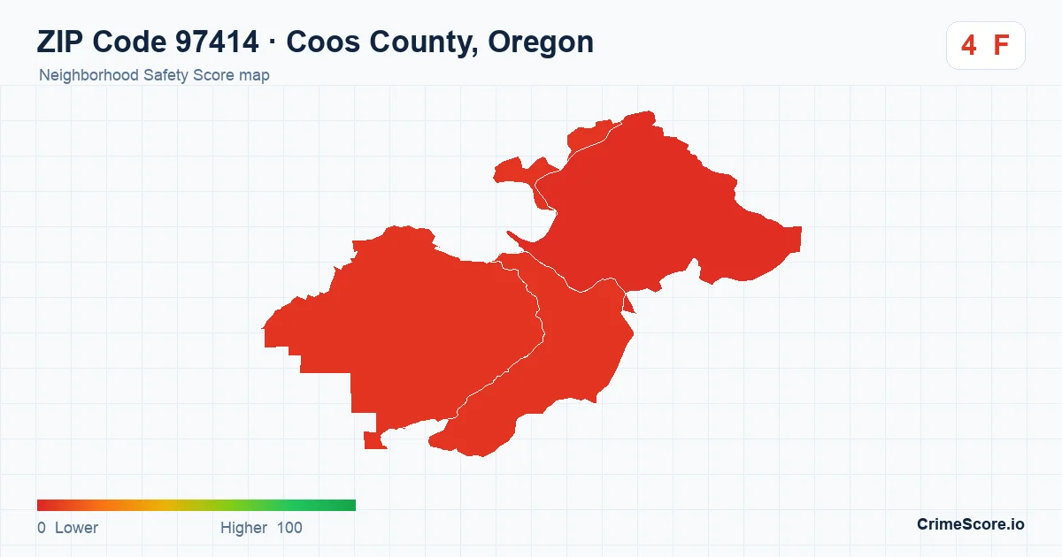 ZIP Code 97414 in Coos County, Oregon neighborhood Safety Score map