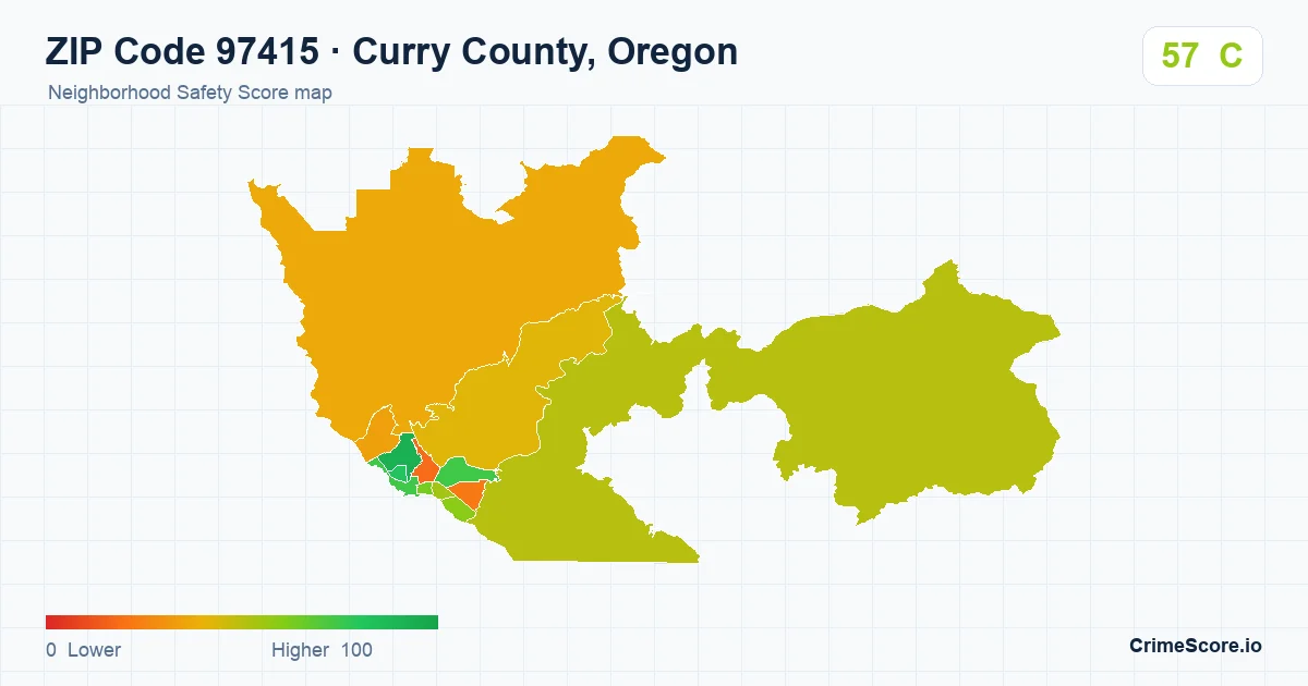 ZIP Code 97415 in Curry County, Oregon neighborhood Safety Score map