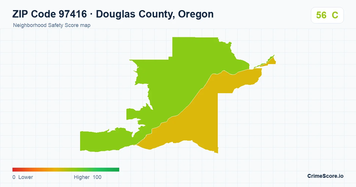 ZIP Code 97416 in Douglas County, Oregon neighborhood Safety Score map