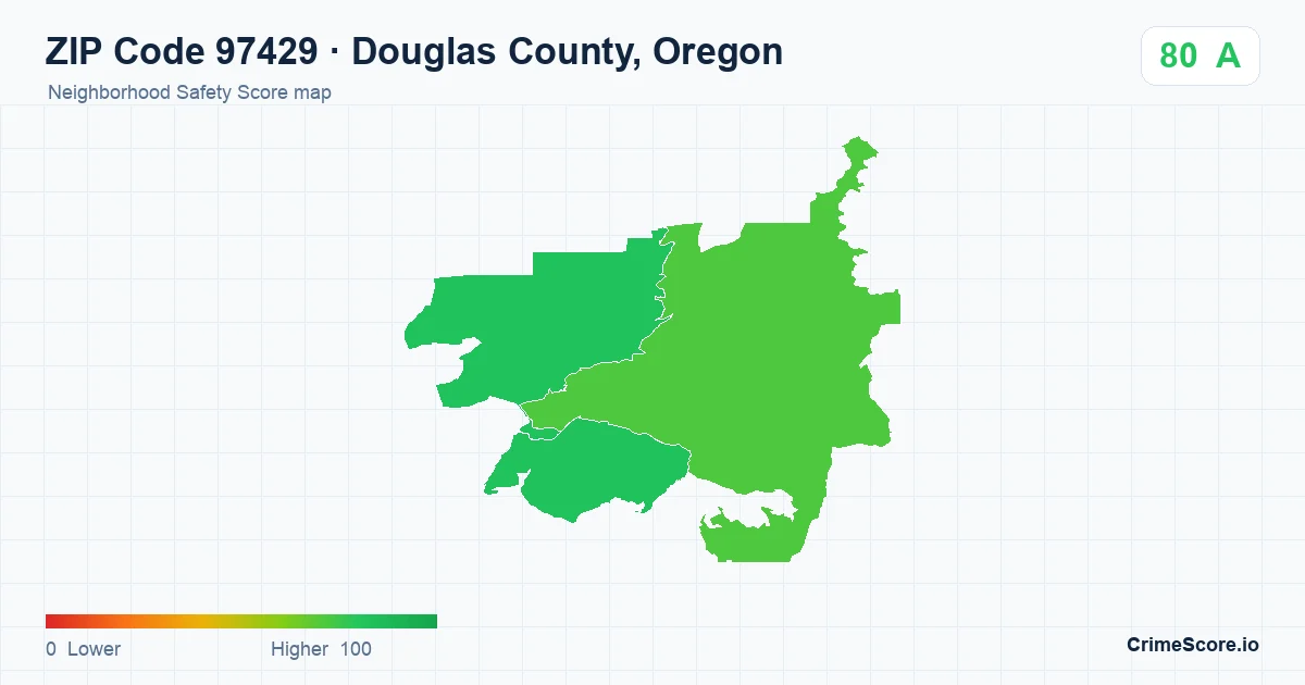 ZIP Code 97429 in Douglas County, Oregon neighborhood Safety Score map