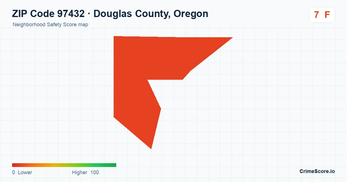 ZIP Code 97432 in Douglas County, Oregon neighborhood Safety Score map