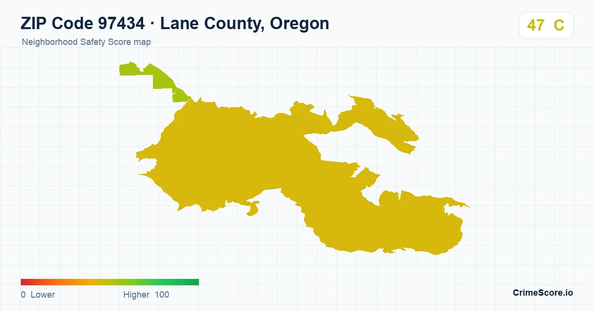 ZIP Code 97434 in Lane County, Oregon neighborhood Safety Score map