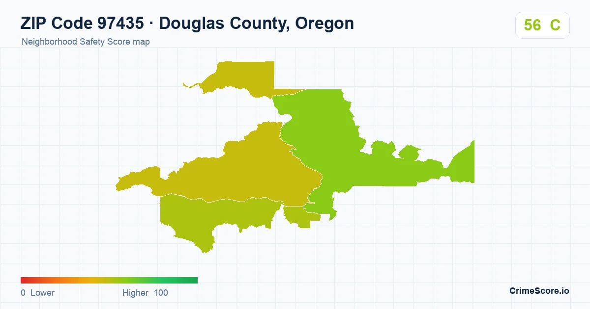 ZIP Code 97435 in Douglas County, Oregon neighborhood Safety Score map