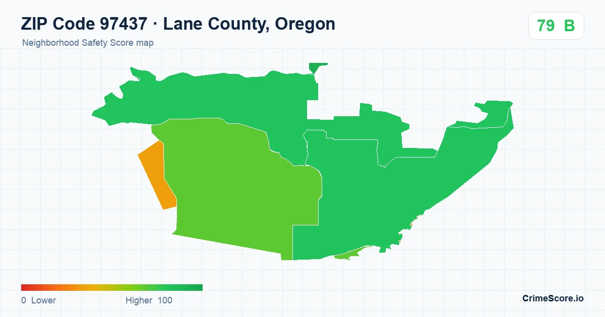 ZIP Code 97437 in Lane County, Oregon neighborhood Safety Score map
